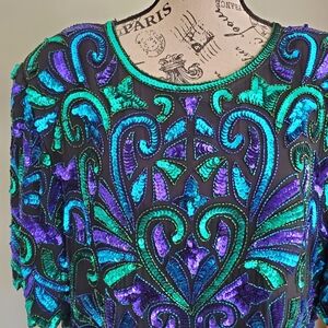 Vintage Beaded Silk Sequined Party Blouse